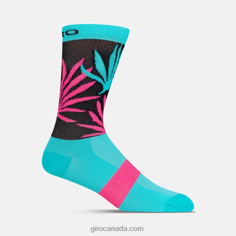 Giro Screaming Teal/Neon Pink Palms Unisex Comp Racer High Rise Sock 46F4N798